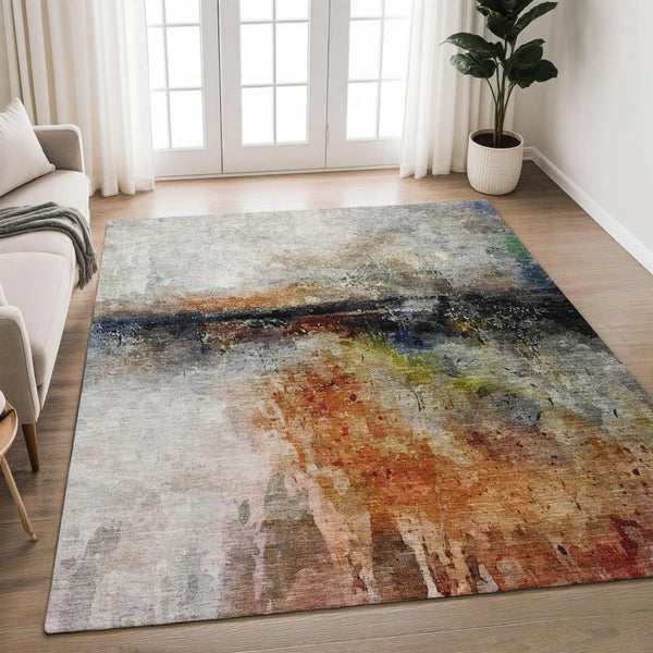 10' X 14' Orange And Silver Abstract Washable Indoor Outdoor Area Rug Homeroots Outdoor