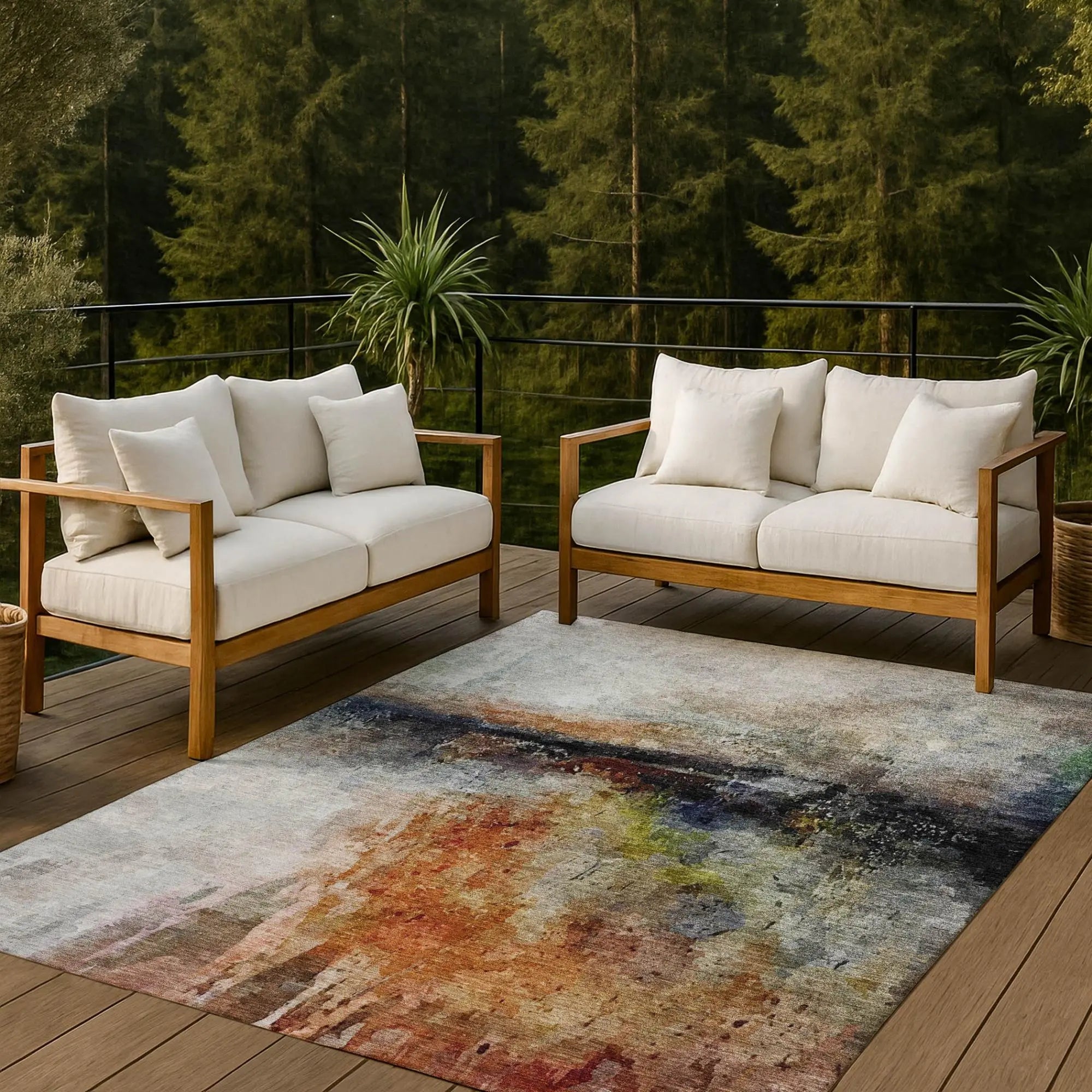 10' X 14' Orange And Silver Abstract Washable Indoor Outdoor Area Rug Homeroots Outdoor