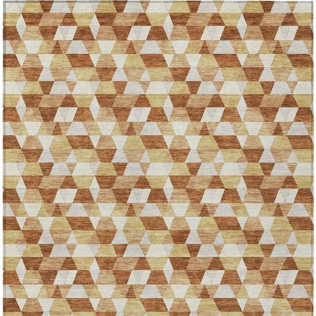 10' X 14' Orange And Silver Geometric Washable Indoor Outdoor Area Rug Homeroots Outdoor