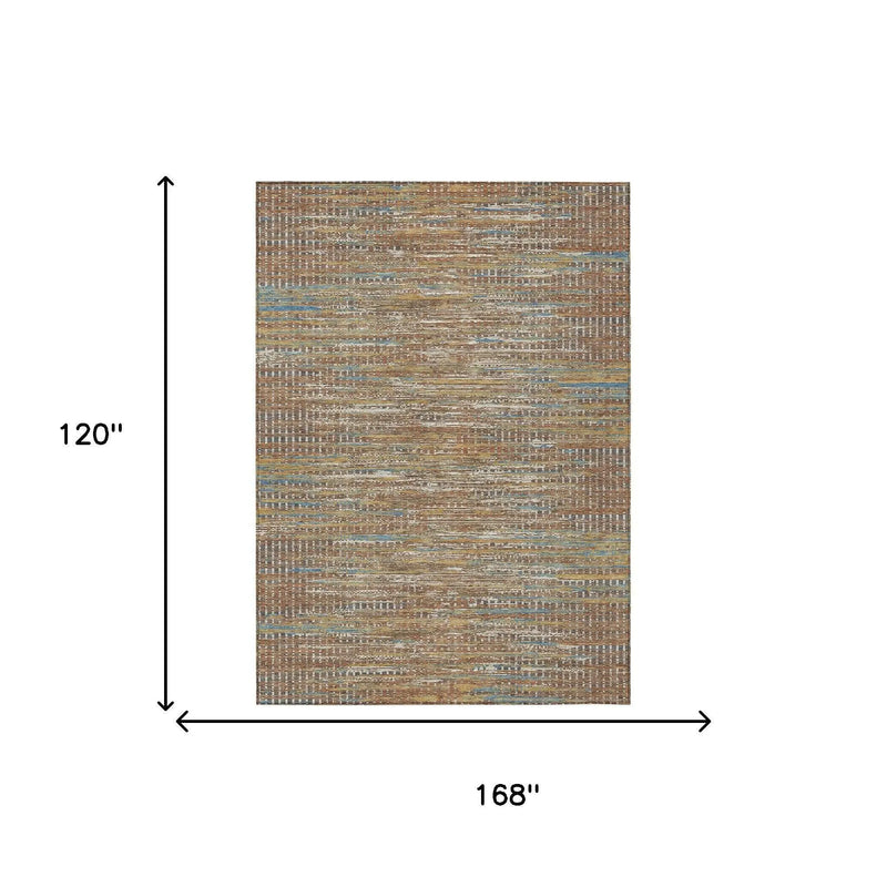 10' X 14' Orange And Taupe Abstract Washable Indoor Outdoor Area Rug Homeroots Outdoor