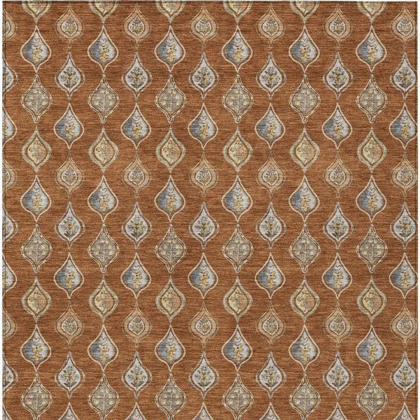 10' X 14' Orange And Taupe Floral Washable Indoor Outdoor Area Rug Homeroots Outdoor