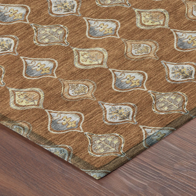 10' X 14' Orange And Taupe Floral Washable Indoor Outdoor Area Rug Homeroots Outdoor