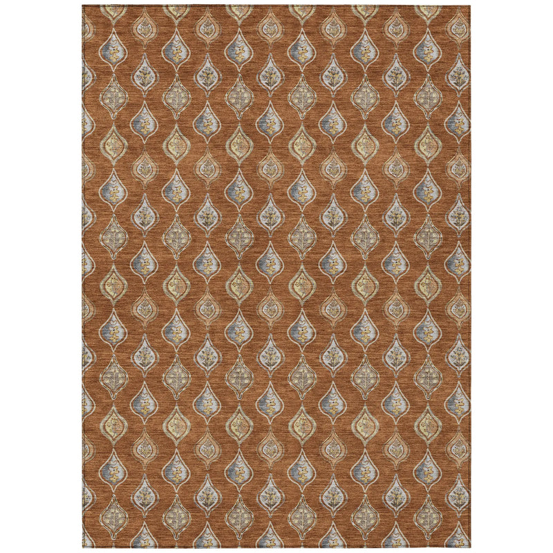 10' X 14' Orange And Taupe Floral Washable Indoor Outdoor Area Rug Homeroots Outdoor
