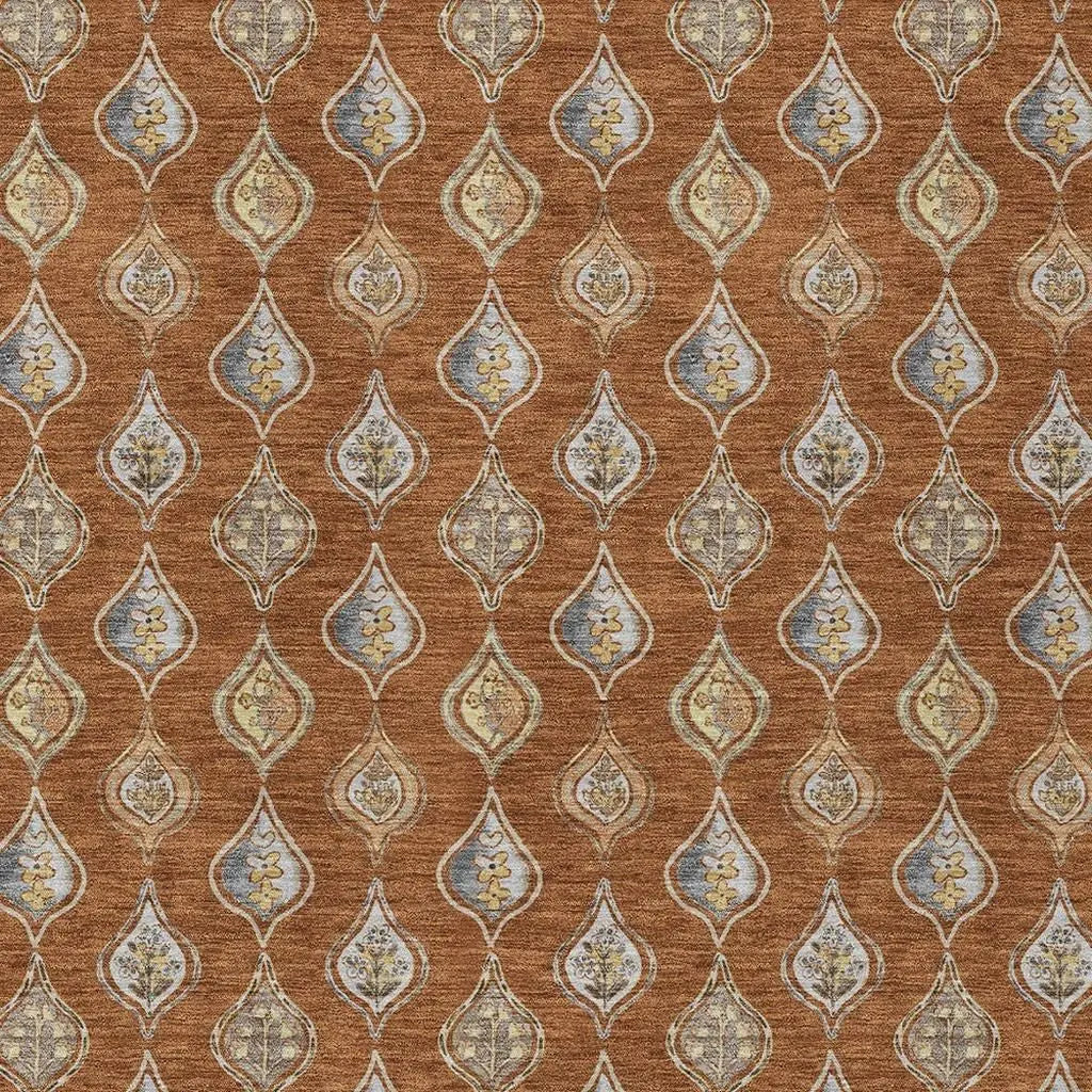 10' X 14' Orange And Taupe Floral Washable Indoor Outdoor Area Rug Homeroots Outdoor