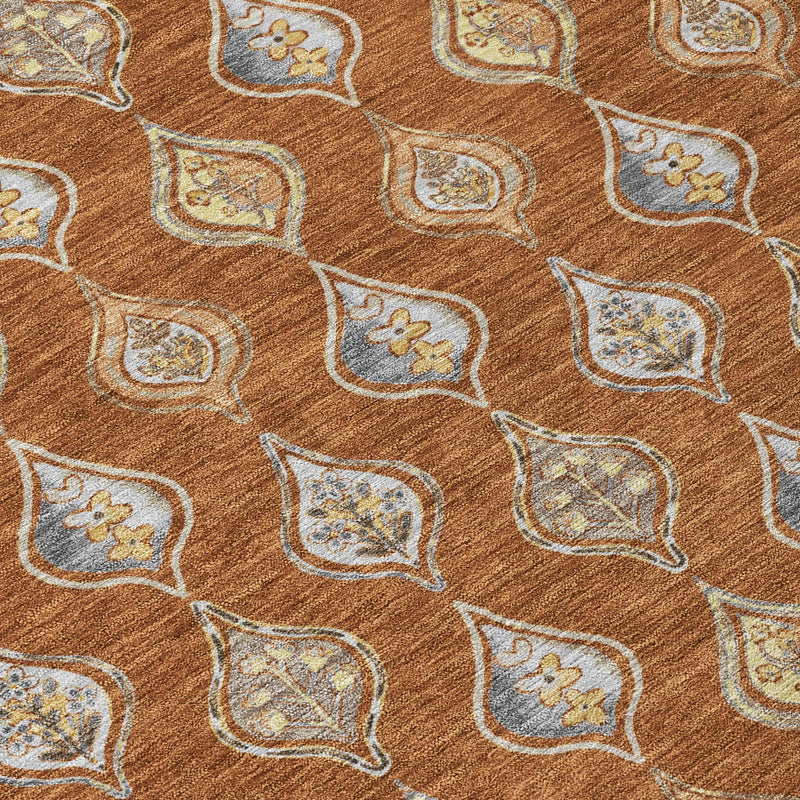 10' X 14' Orange And Taupe Floral Washable Indoor Outdoor Area Rug Homeroots Outdoor
