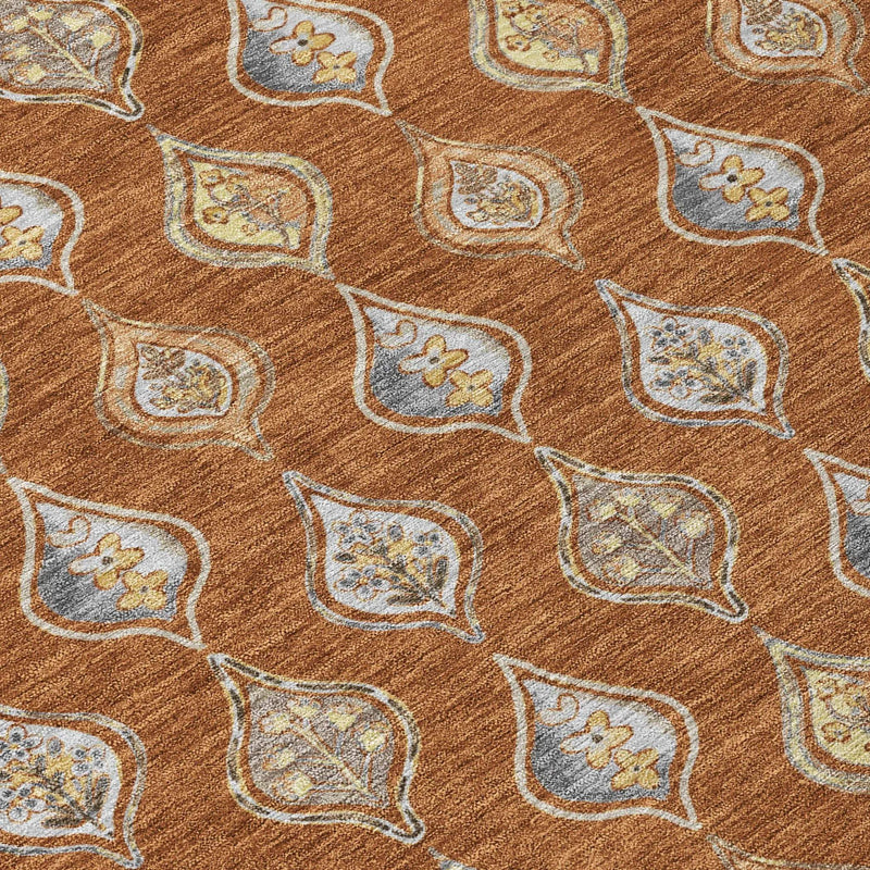 10' X 14' Orange And Taupe Floral Washable Indoor Outdoor Area Rug Homeroots Outdoor