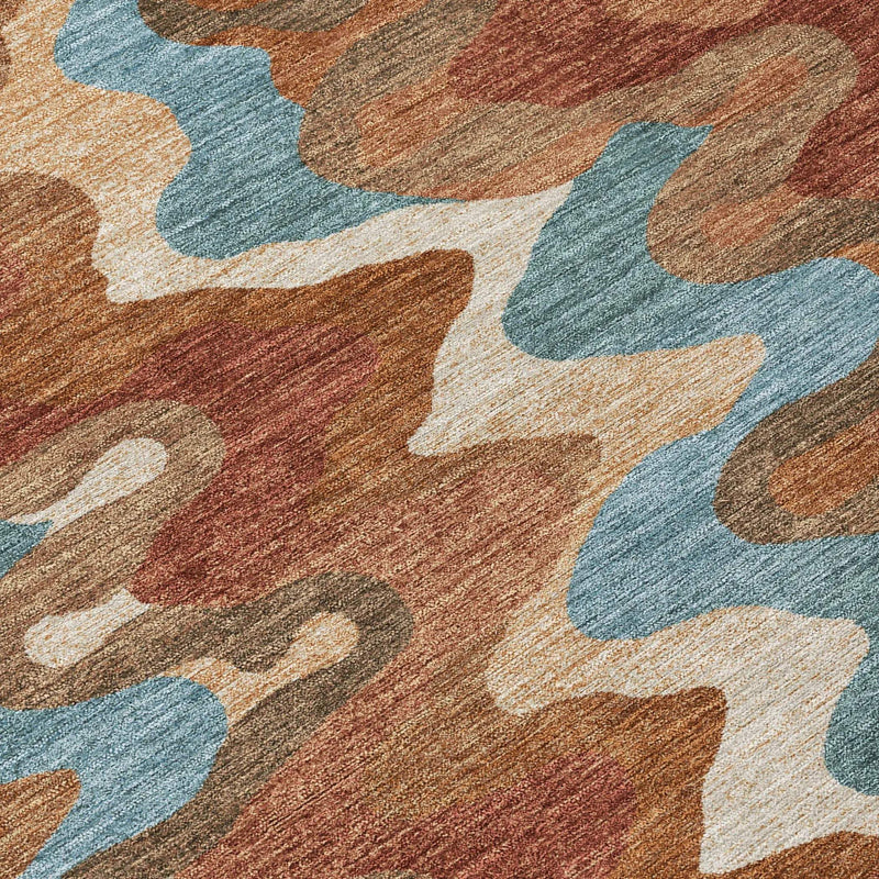 10' X 14' Orange And Teal Blue Abstract Washable Indoor Outdoor Area Rug Homeroots Outdoor