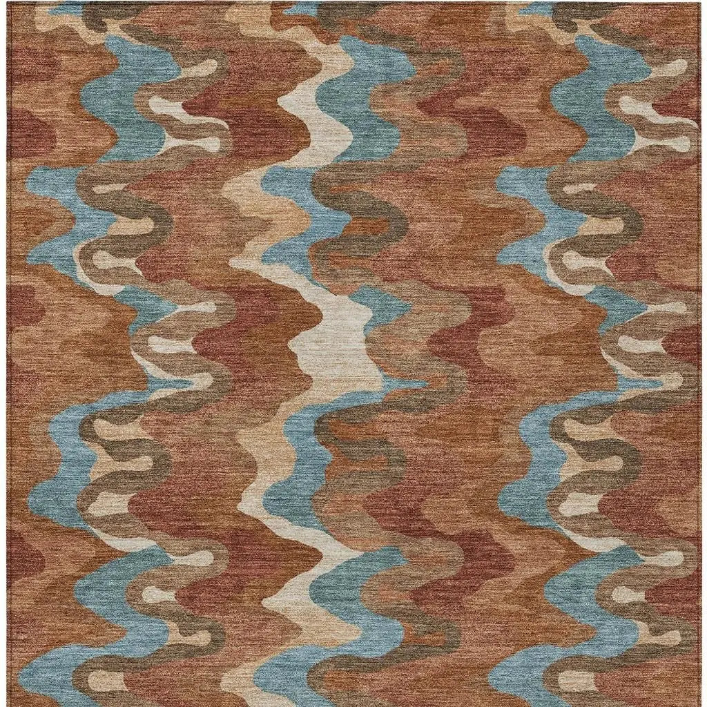 10' X 14' Orange And Teal Blue Abstract Washable Indoor Outdoor Area Rug Homeroots Outdoor