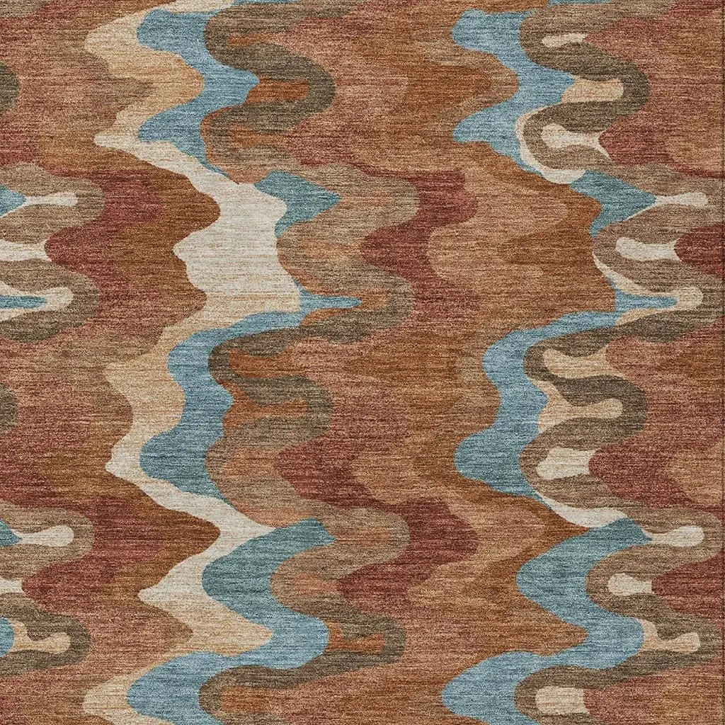 10' X 14' Orange And Teal Blue Abstract Washable Indoor Outdoor Area Rug Homeroots Outdoor