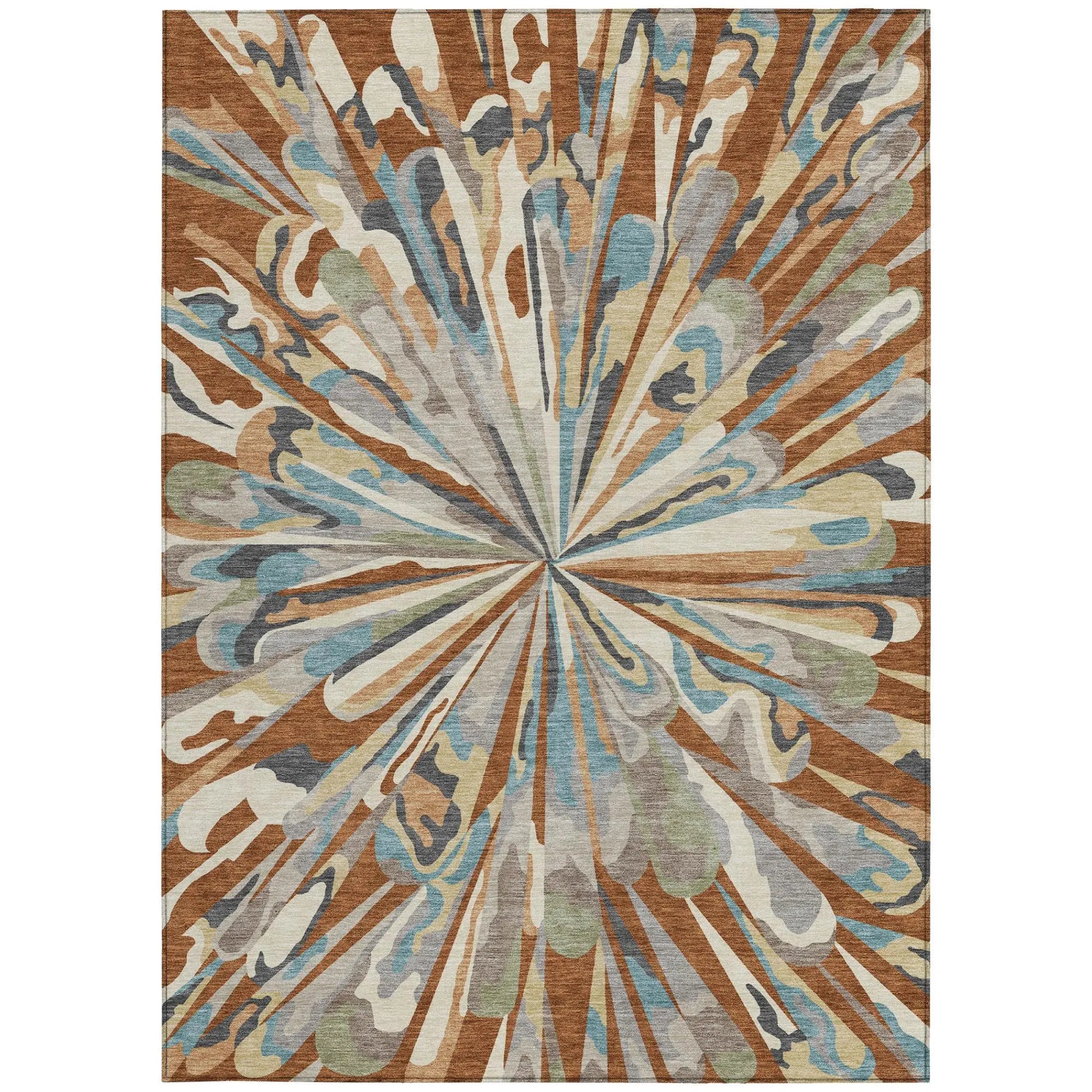 10' X 14' Orange And Teal Blue Abstract Washable Indoor Outdoor Area Rug Homeroots Outdoor