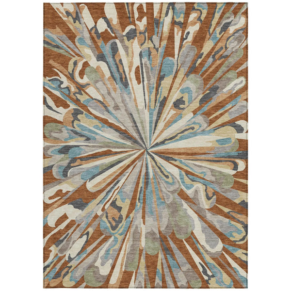 10' X 14' Orange And Teal Blue Abstract Washable Indoor Outdoor Area Rug Homeroots Outdoor