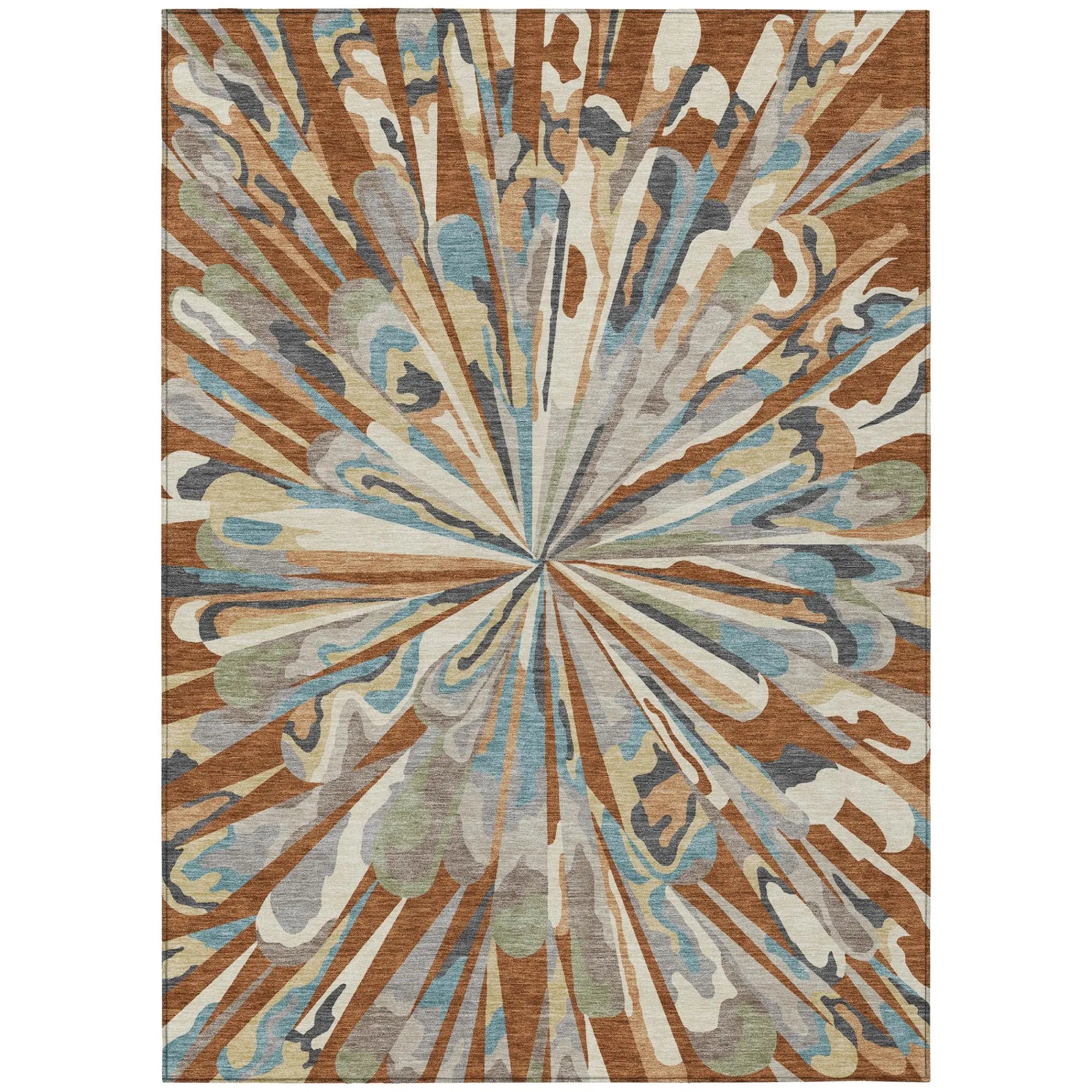 10' X 14' Orange And Teal Blue Abstract Washable Indoor Outdoor Area Rug Homeroots Outdoor