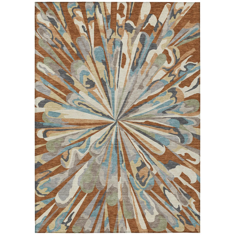 10' X 14' Orange And Teal Blue Abstract Washable Indoor Outdoor Area Rug Homeroots Outdoor