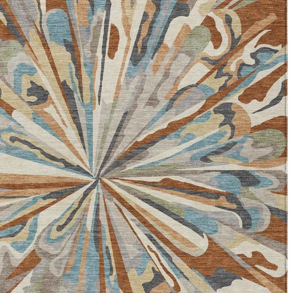 10' X 14' Orange And Teal Blue Abstract Washable Indoor Outdoor Area Rug Homeroots Outdoor