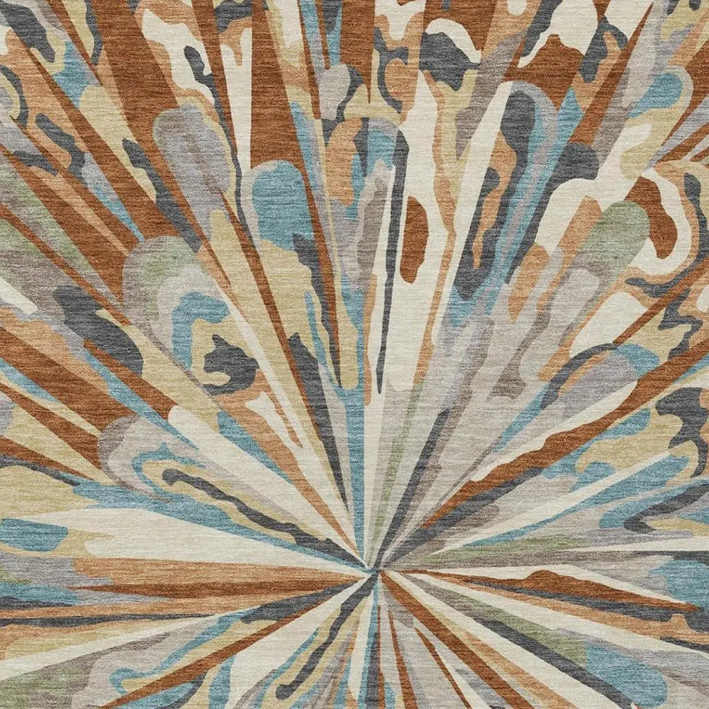 10' X 14' Orange And Teal Blue Abstract Washable Indoor Outdoor Area Rug Homeroots Outdoor