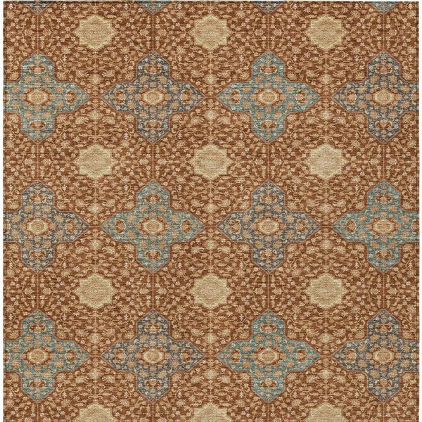 10' X 14' Orange And Teal Blue Damask Washable Indoor Outdoor Area Rug Homeroots Outdoor