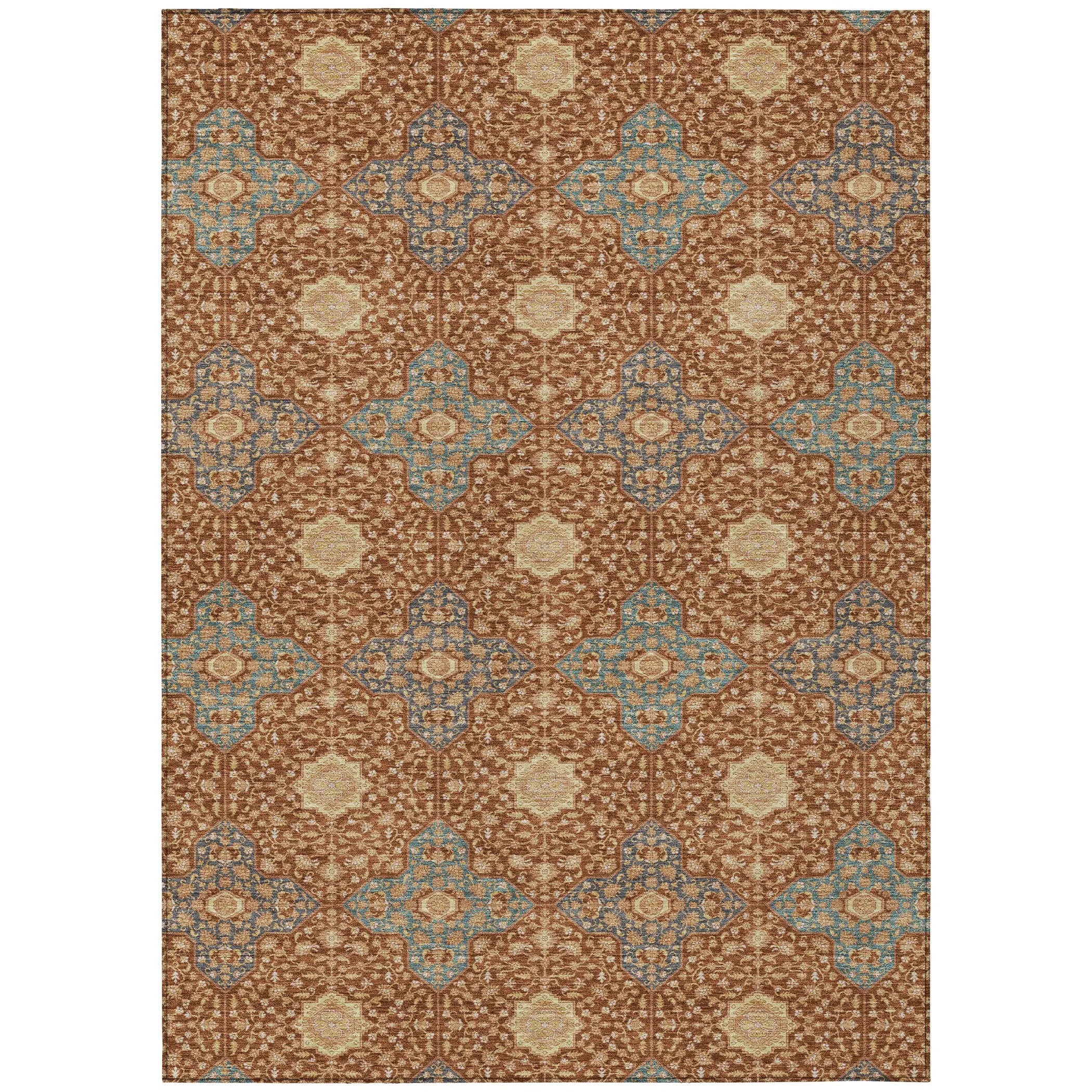 10' X 14' Orange And Teal Blue Damask Washable Indoor Outdoor Area Rug Homeroots Outdoor