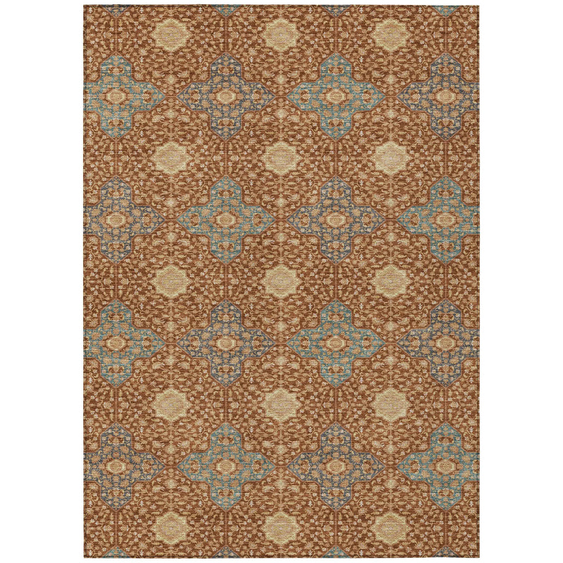 10' X 14' Orange And Teal Blue Damask Washable Indoor Outdoor Area Rug Homeroots Outdoor