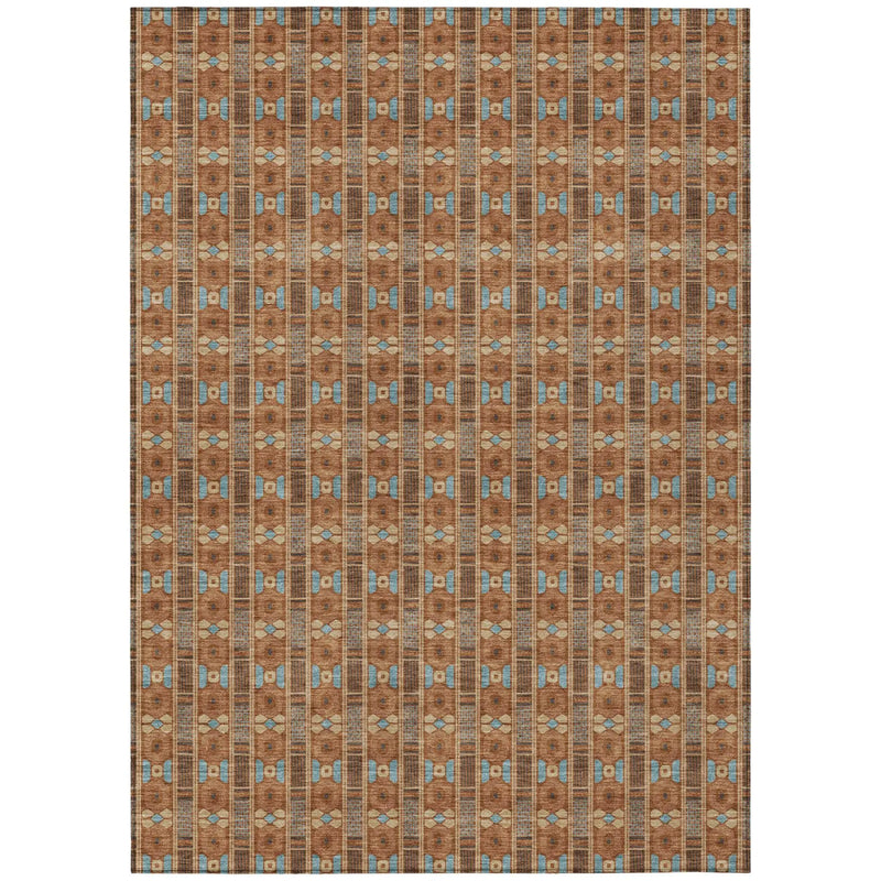 10' X 14' Orange And Teal Blue Striped Washable Indoor Outdoor Area Rug Homeroots Outdoor