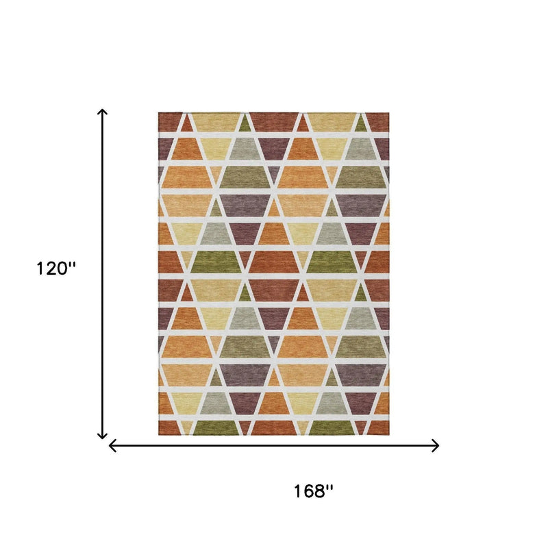 10' X 14' Orange And White Geometric Washable Indoor Outdoor Area Rug Homeroots Outdoor