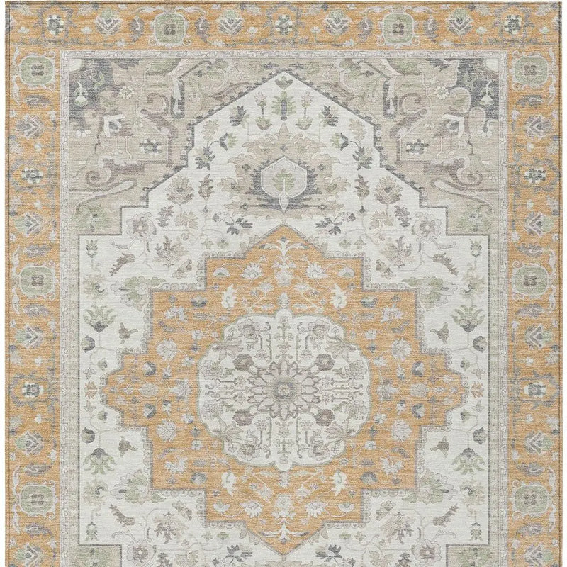 10' X 14' Peach And Gold Oriental Washable Indoor Outdoor Area Rug Homeroots Outdoor