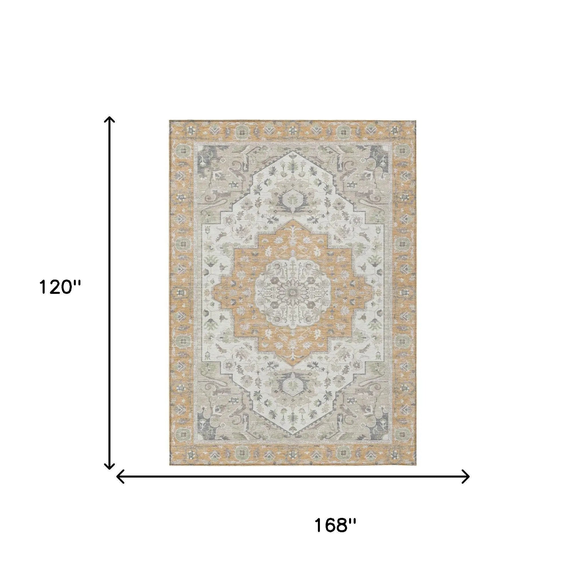 10' X 14' Peach And Gold Oriental Washable Indoor Outdoor Area Rug Homeroots Outdoor