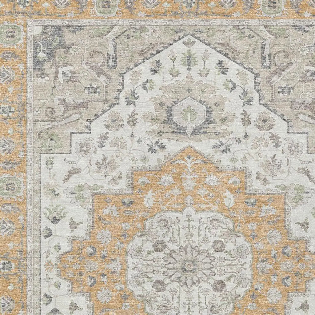 10' X 14' Peach And Gold Oriental Washable Indoor Outdoor Area Rug Homeroots Outdoor