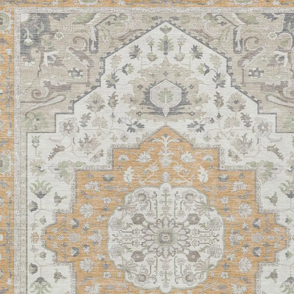 10' X 14' Peach And Gold Oriental Washable Indoor Outdoor Area Rug Homeroots Outdoor