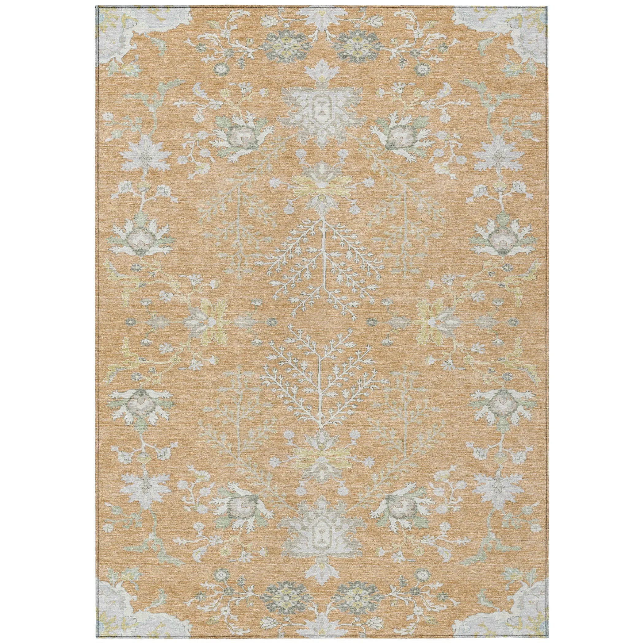 10' X 14' Peach And Ivory Oriental Washable Indoor Outdoor Area Rug Homeroots Outdoor