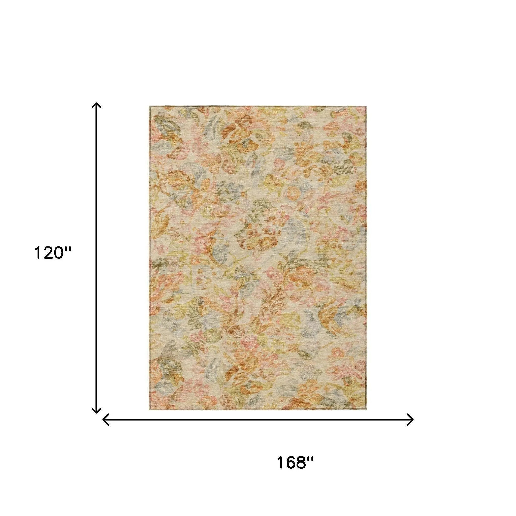 10' X 14' Peach And Orange Floral Washable Indoor Outdoor Area Rug Homeroots Outdoor