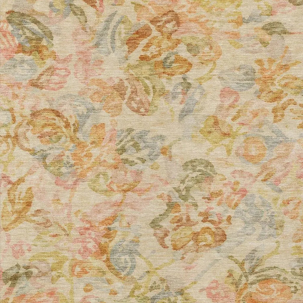 10' X 14' Peach And Orange Floral Washable Indoor Outdoor Area Rug Homeroots Outdoor