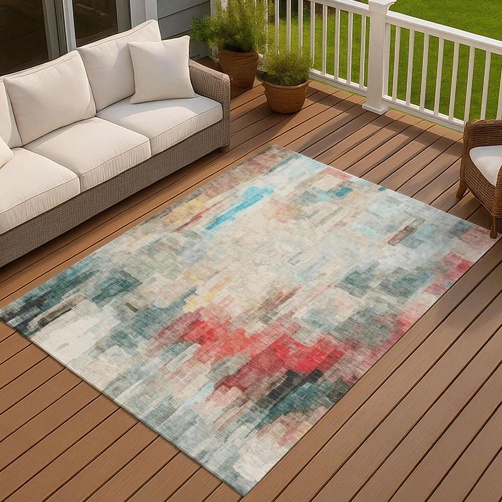 10' X 14' Pearl And Gray Abstract Washable Indoor Outdoor Area Rug Homeroots Outdoor