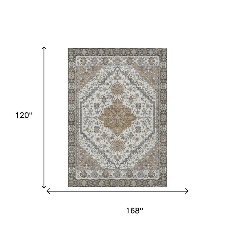 10' X 14' Pearl And Ivory Oriental Washable Indoor Outdoor Area Rug Homeroots Outdoor