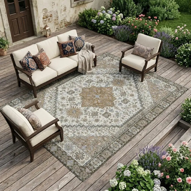 10' X 14' Pearl And Ivory Oriental Washable Indoor Outdoor Area Rug Homeroots Outdoor