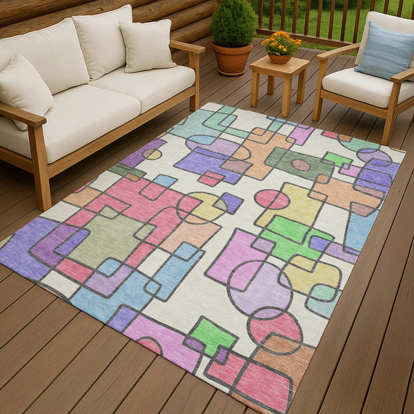 10' X 14' Pearl And Pink Geometric Washable Indoor Outdoor Area Rug Homeroots Outdoor