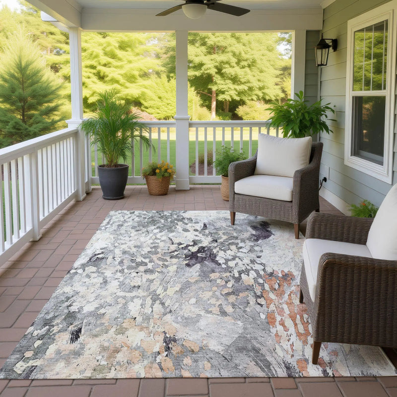 10' X 14' Pewter And Gray Abstract Washable Indoor Outdoor Area Rug Homeroots Outdoor