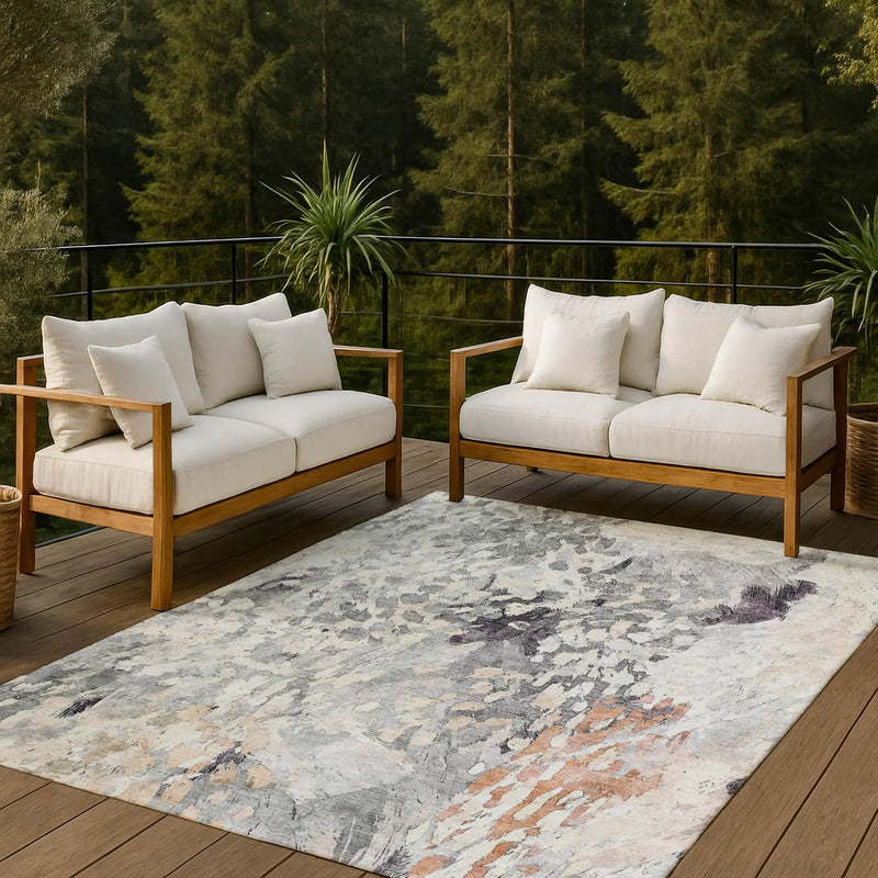 10' X 14' Pewter And Gray Abstract Washable Indoor Outdoor Area Rug Homeroots Outdoor
