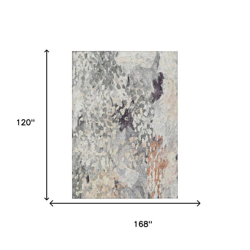 10' X 14' Pewter And Gray Abstract Washable Indoor Outdoor Area Rug Homeroots Outdoor