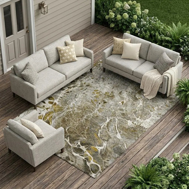 10' X 14' Pewter And Gray Abstract Washable Indoor Outdoor Area Rug Homeroots Outdoor