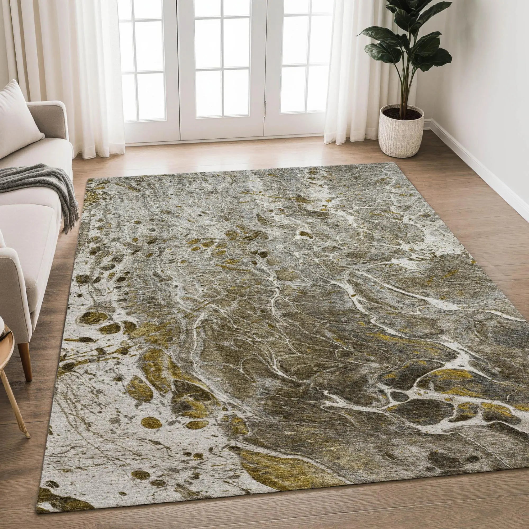 10' X 14' Pewter And Gray Abstract Washable Indoor Outdoor Area Rug Homeroots Outdoor