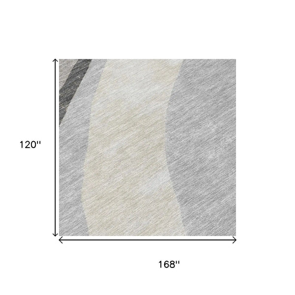 10' X 14' Pewter And Gray Abstract Washable Indoor Outdoor Area Rug Homeroots Outdoor
