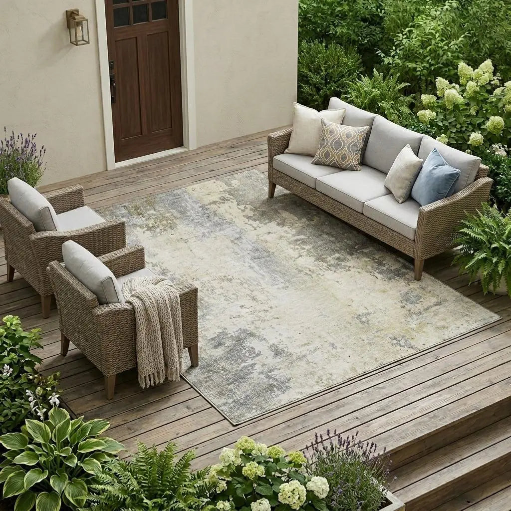 10' X 14' Pewter And Gray Abstract Washable Indoor Outdoor Area Rug Homeroots Outdoor