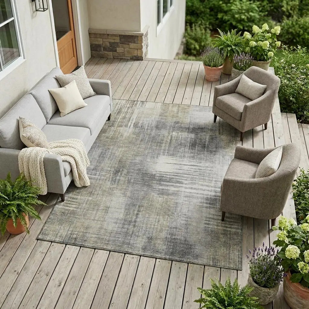 10' X 14' Pewter And Gray Abstract Washable Indoor Outdoor Area Rug Homeroots Outdoor
