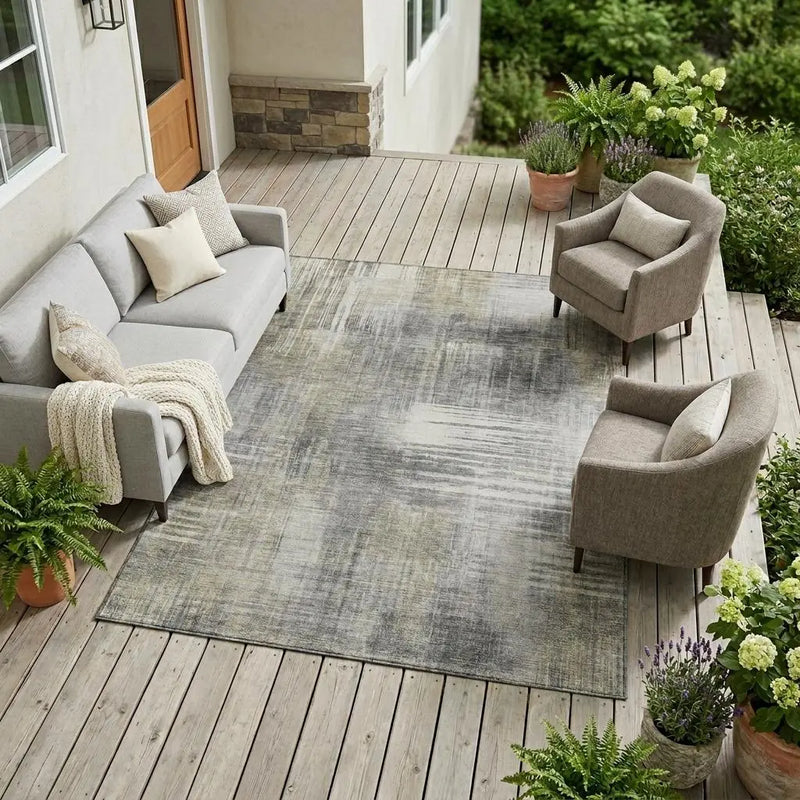 10' X 14' Pewter And Gray Abstract Washable Indoor Outdoor Area Rug Homeroots Outdoor