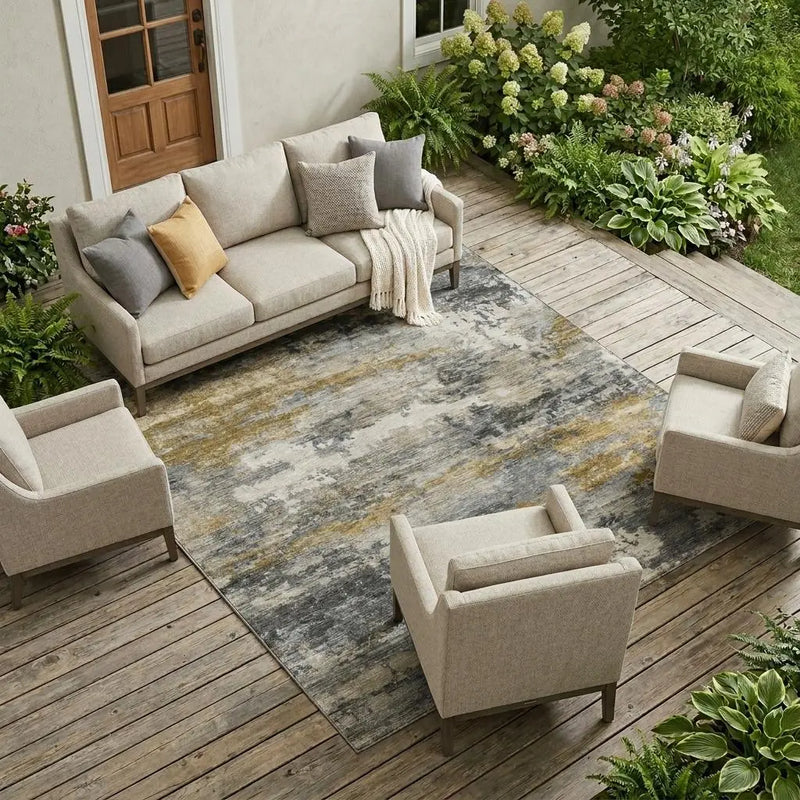 10' X 14' Pewter And Gray Abstract Washable Indoor Outdoor Area Rug Homeroots Outdoor