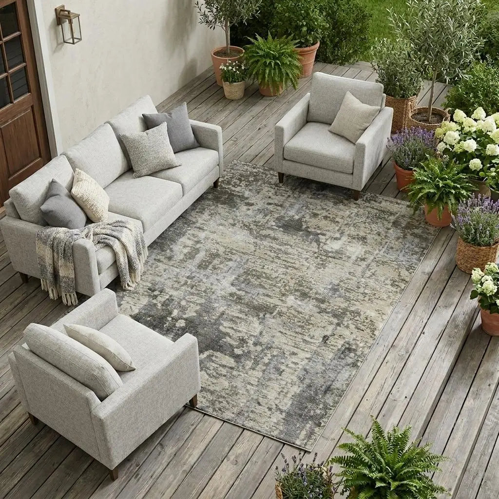 10' X 14' Pewter And Gray Abstract Washable Indoor Outdoor Area Rug Homeroots Outdoor