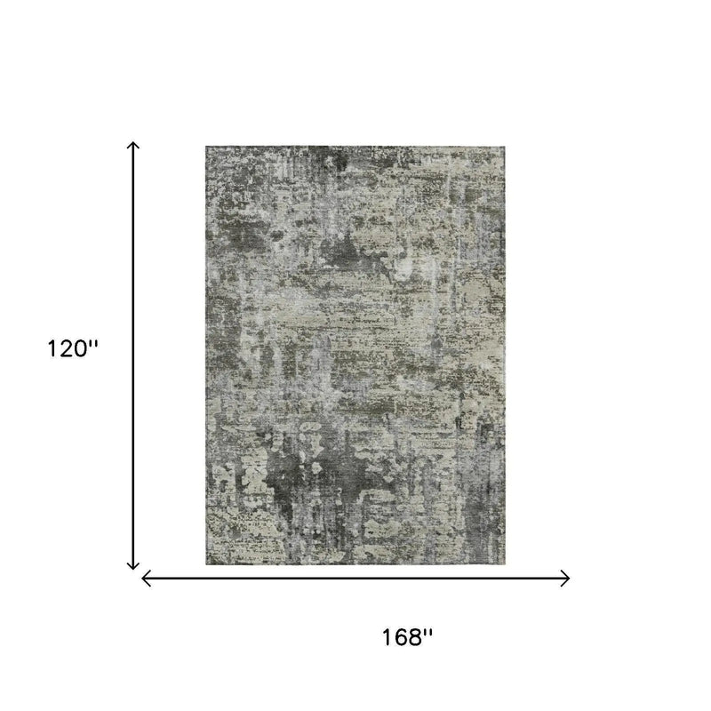 10' X 14' Pewter And Gray Abstract Washable Indoor Outdoor Area Rug Homeroots Outdoor