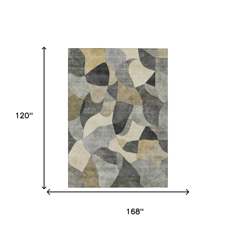 10' X 14' Pewter And Gray Abstract Washable Indoor Outdoor Area Rug Homeroots Outdoor