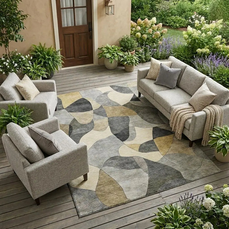 10' X 14' Pewter And Gray Abstract Washable Indoor Outdoor Area Rug Homeroots Outdoor