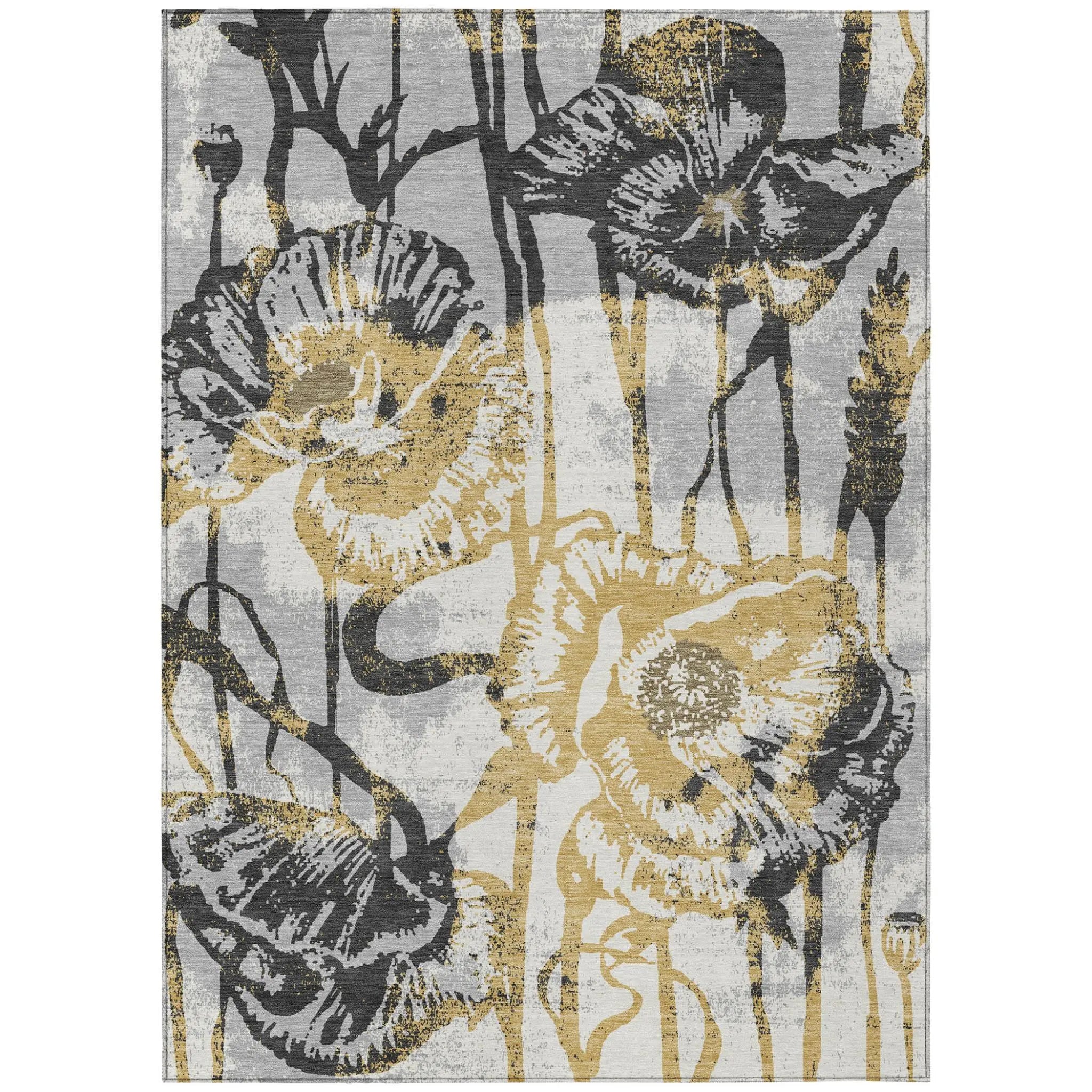 10' X 14' Pewter And Gray Floral Washable Indoor Outdoor Area Rug Homeroots Outdoor
